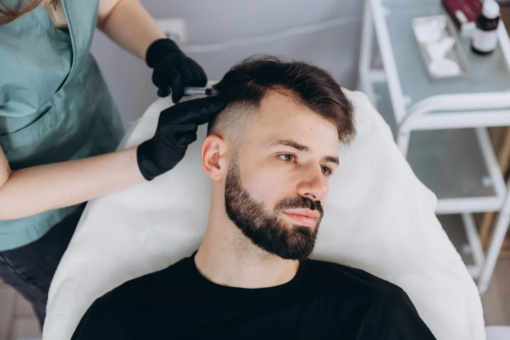 Man is Receiving Hair Restoration Treatment in San Francisco, CA | Selfishly Wellness