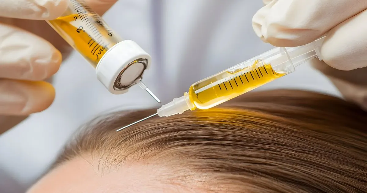 Syringe containing growth factors being injected into the hair follicles for hair restoration treatment in San Francisco.
